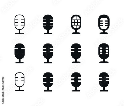 Jazz Blues Logo Variations. Jazz and blues vocal styles. Icon set. Set Logo of jazz and blues vocal styles: vintage microphone. harmonious logo variations of