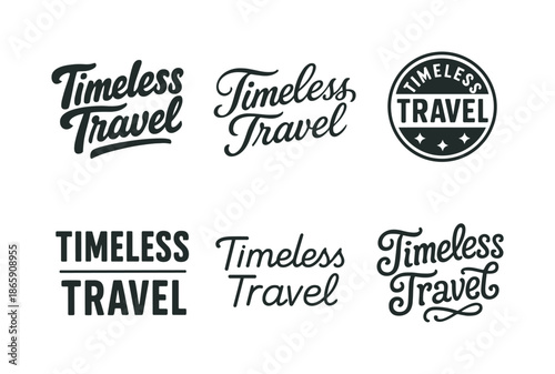 Creative Lettering Designs. Timeless travel captures. Set lettering. harmonious lettering variations of the same emblematic concept, each with different