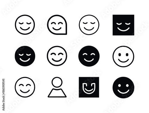 Timeless Smile Icons. Timeless smile. Icon set. Set Logo of timeless smile: serene closed-mouth smile. harmonious logo variations of the same emblematic