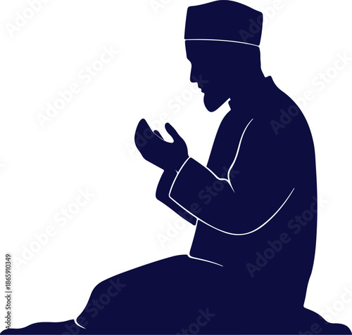 Muslim man praying silhouette in sitting position for an Islamic religious concept