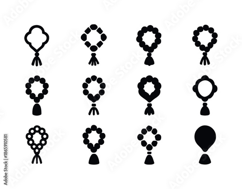 Religious Attire Icons. Religious attire and traditional clothing. Icon set. Set Logo of Religious attire and traditional clothing: ceremonial beads.