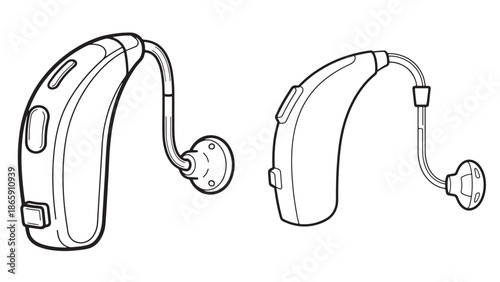 Professional behind the ear hearing aid devices for auditory health clinical services and specialized medical equipment retail industry branding for seniors and healthcare business.