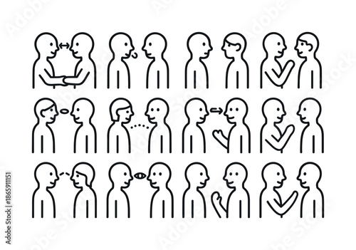 Social Eye Contact Icons. Social Eye Contact. Line icon set of Social Eye Contact: greeting look, polite gaze, listening eyes, conversational gaze, supportive