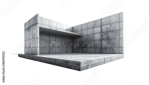 Concrete structure with a recessed shelf, isolated on black