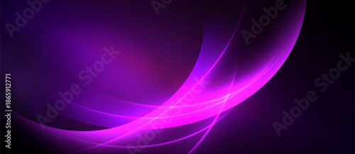 Abstract purple waves, glowing lines create dynamic visual effect. Smooth gradients, dark background enhances luminosity.
