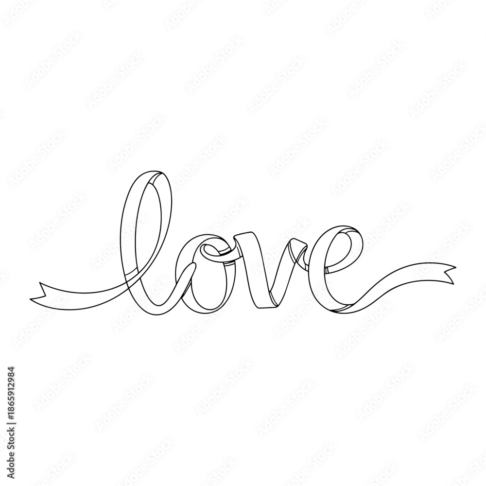 Obraz premium Love Script Calligraphy Valentine Word Vector Line Art