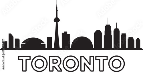 Toronto city vector skyline silhouette with iconic buildings and landmarks cityscape illustration