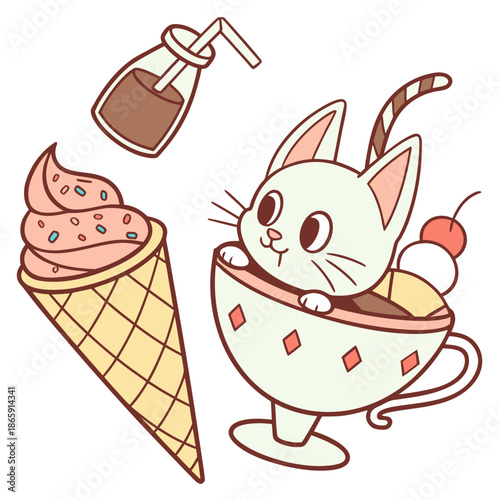 SVG art: A Loving Sphynx cat in a Ice cream party vibe with in a teacup, tinted with Scoops & Swirls tones