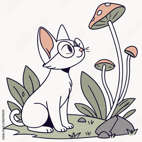 Bashful Sphynx cat with wearing glasses, set in a charming Fairy forest theme – Whimsy Woods color vector art