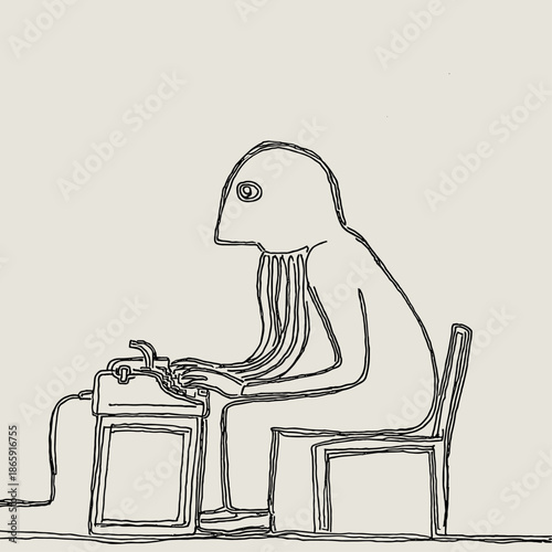 Surreal Illustration of a Writer with a Jellyfish Inspiration