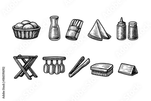 Hand-drawn barbecue tool illustration set on dark background