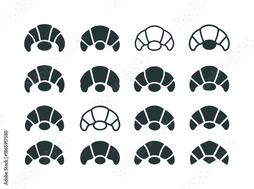Stuffed Croissant Logos. With fillings. Icon set. Set Logo of with fillings: stuffed croissant. harmonious logo variations of the same emblematic concept, each