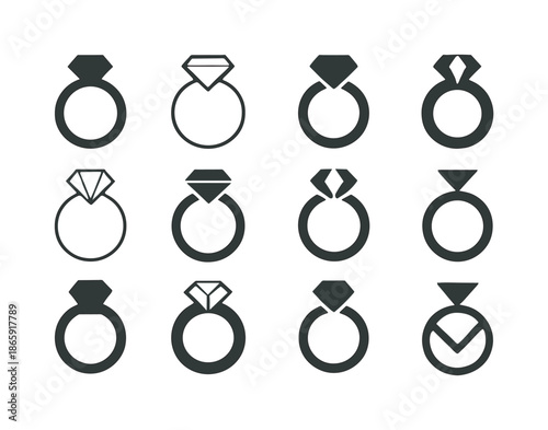 DIY Bridal Icons. DIY decorations for bridal showers. Icon set. Set Logo of DIY decorations for bridal showers: engagement ring icon. harmonious logo