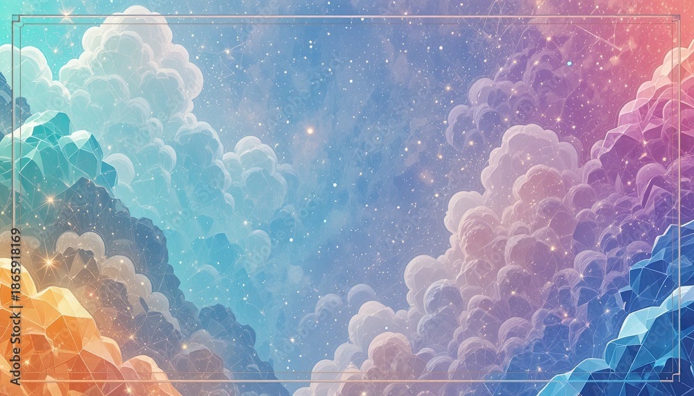 Naklejka premium Vibrant starry night sky with colorful clouds and sparkling stars