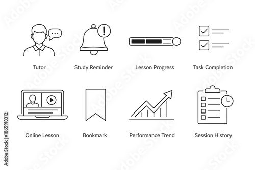 Educational interface icons including tutor and lesson progress