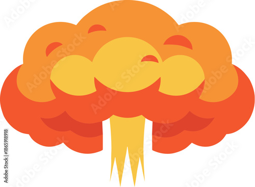 Flat Style Atomic Fireball Mushroom Cloud Explosion Effect Illustration