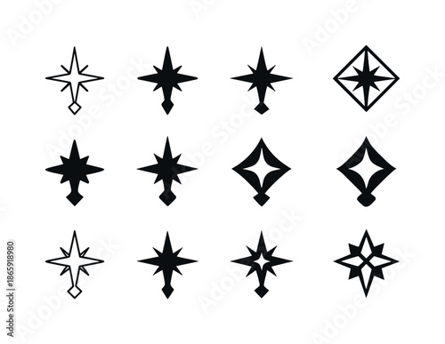 Polaris Logo Variations. Polaris. Icon set. Set Logo of Polaris: cosmic direction marker. harmonious logo variations of the same emblematic concept, each with