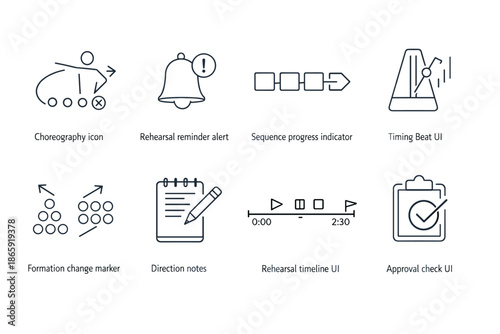 Music and choreography icons for rehearsal and timing management