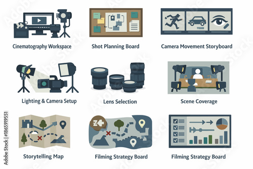 Cinematography and film production elements illustration set