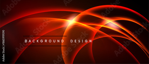 Abstract red design features curved lines, bright glow, dark background. Modern aesthetic, dynamic composition, energy radiates.