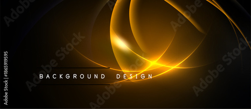 Abstract golden lines form dynamic curves against dark backdrop. Text reads background design. Bright center draws focus.