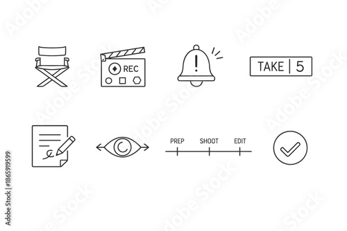 Minimalist film production icons and symbols set
