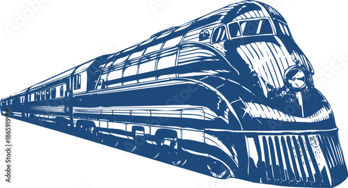 Sleek Blue Streamliner Train Illustration locomotive transportation