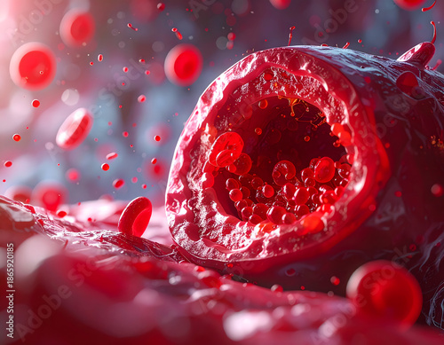 Microscopic view of blood vessel showing red blood cells