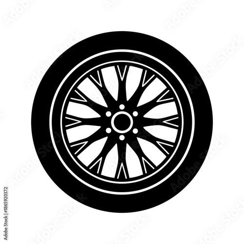 Automobile Wheel and Tire Flat Icon Design Isolated.