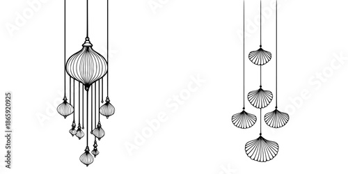 Elegant B&W Abstract Hanging Chandelier with Drooping Decorations and Tassels
