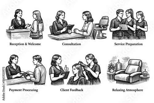 Hair salon customer experience illustrations