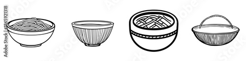 Hand-drawn Soba Noodles in Bowl