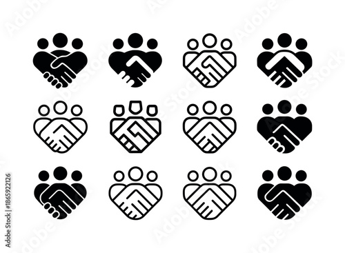 Community Logo Concepts. Community building and social interaction ideas. Icon set. Set Logo of community building and social interaction ideas: Community