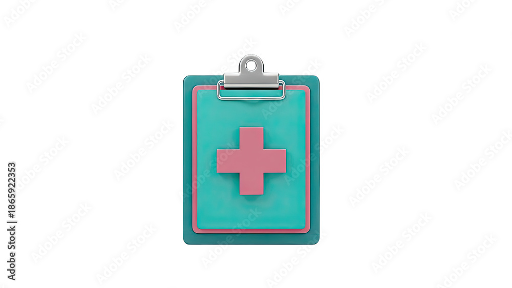 Obraz premium 3D Medical Clipboard Icon with Pink Cross