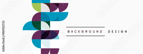 Abstract geometric shapes overlap, creating colorful vertical design. Background features text labels background, design. Simple, modern aesthetic.