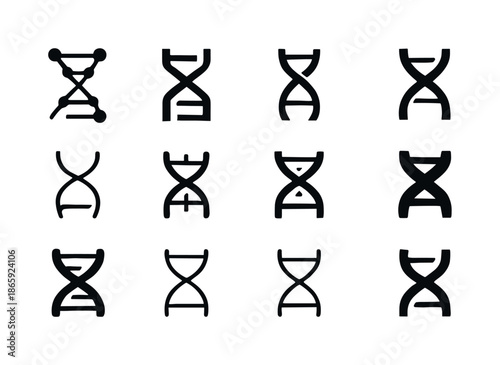 DNA Logo Variations. DNA. Icon set. Set Logo of DNA: molecular node chain. harmonious logo variations of the same emblematic concept, each with different