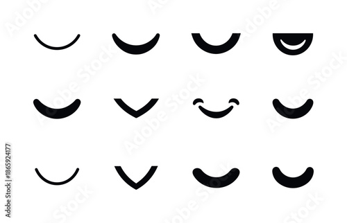 Timeless Smile Icons. Timeless smile. Icon set. Set Logo of timeless smile: classic curved smile line. harmonious logo variations of the same emblematic