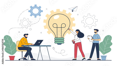 Team brainstorming and innovation concept with lightbulb idea