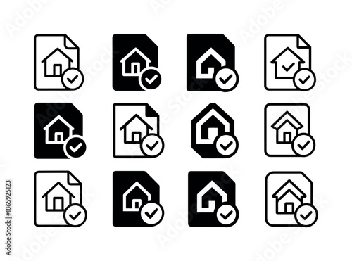 Building Permits Icons. building permits. Icon set. Set Logo of building permits: official approval emblem. harmonious logo variations of the same emblematic