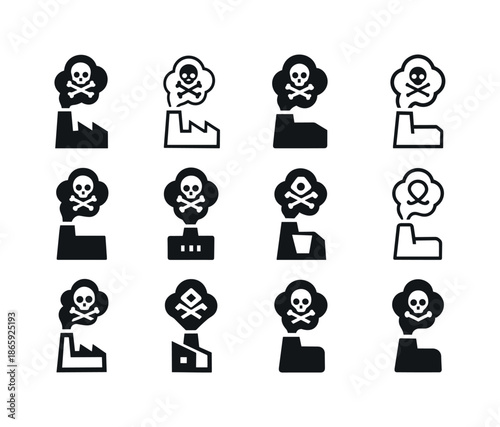 Toxic Fumes Logos. Toxic fumes. Icon set. Set Logo of toxic fumes: industrial exhaust plume. harmonious logo variations of the same emblematic concept, each