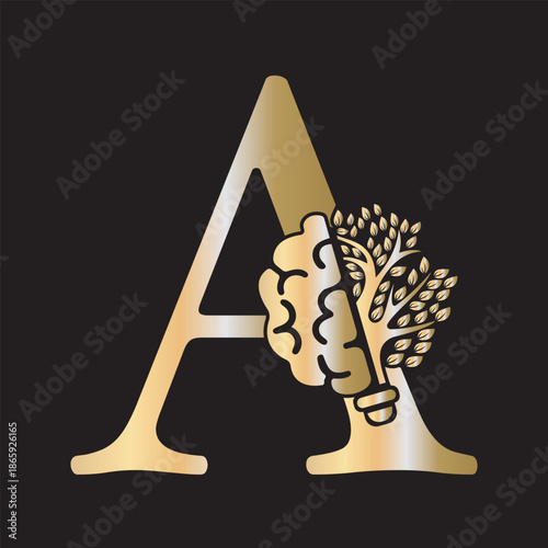 Brain Tree Logo  combine with letter A vector template