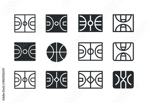Sports Logo Variations. Sports activities. Icon set. Set Logo of sports activities: basketball court. harmonious logo variations of the same emblematic