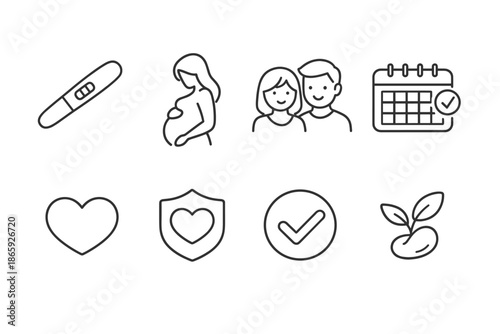 Pregnancy and health icons including calendar and family symbols