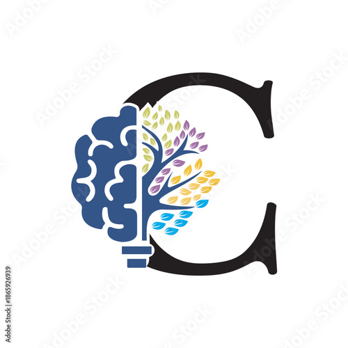 Brain Tree Logo  combine with letter C vector template
