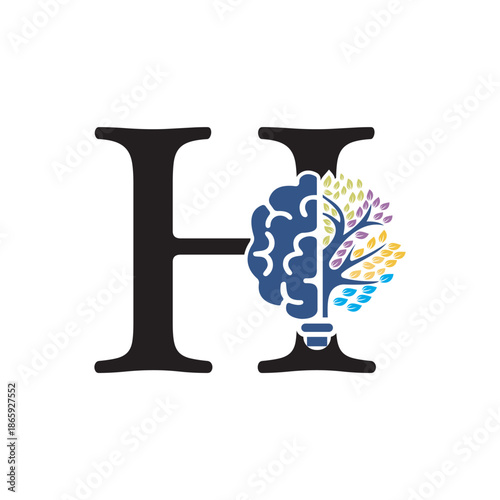 Brain Tree Logo  combine with letter H vector template
