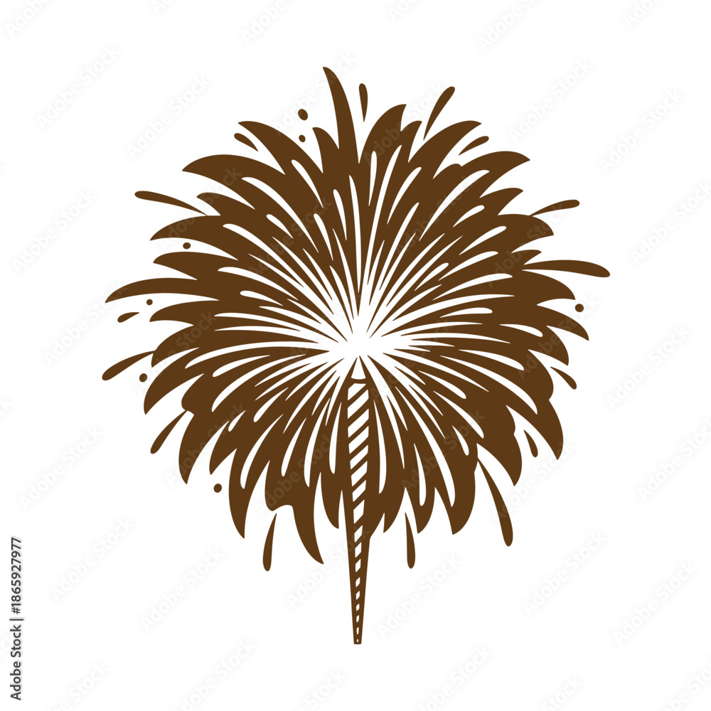 Fototapeta premium Brown firework explosion silhouette on white background festive pyrotechnic display element
