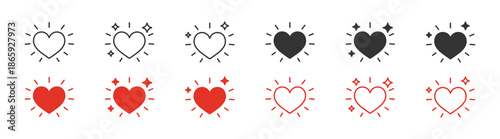Glowing heart icon set,  Element of Valentine's Day icon for mobile concept and web apps. Detailed light heart shape icon, vector illustration . 