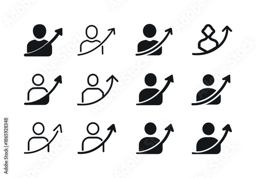 Consumer Behavior Logos. Consumer behavior. Icon set. Set Logo of consumer behavior: trend curve. harmonious logo variations of the same emblematic concept,