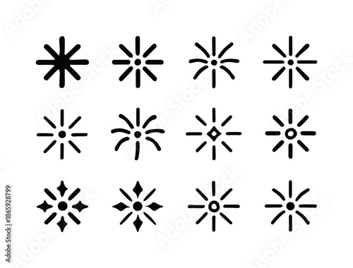 Joyful Firework Icons. Joy. Icon set. Set Logo of Joy: Sparkling Firework Icon. harmonious logo variations of the same emblematic concept, each with different