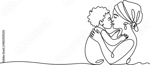 Minimalist mother and child line art illustration, one line continuous drawing, tender maternal love sketch, modern family artwork